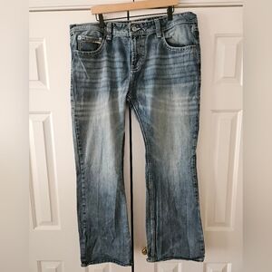 Mens Rock & Roll 40 x 32 Denim Pistol Bootcut Regular Fit Blue Denim Jeans.